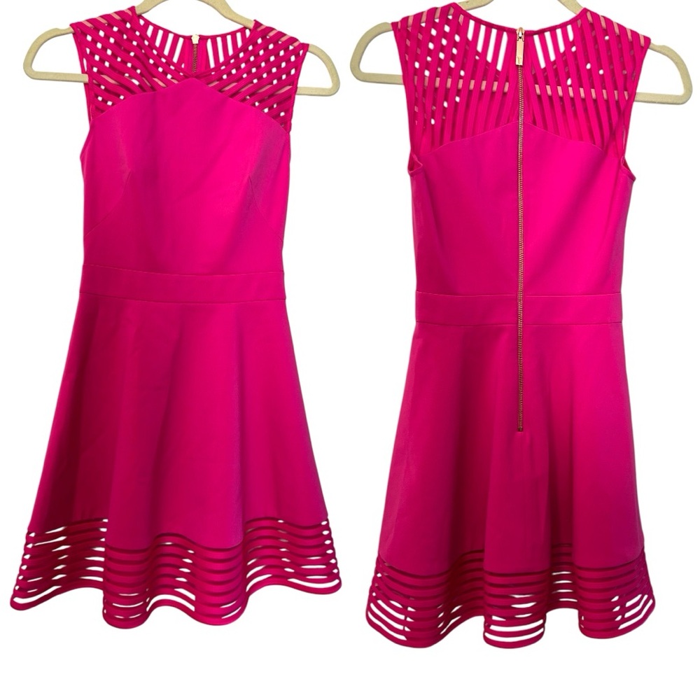 Ted Baker London Eleese Fit & Flare High Neck Skater Dress Mesh Panels - Picture 7 of 13